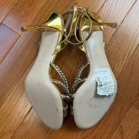 Pre-owned Miu Miu Gold Crystal Embellished Heels 38.5 - Picture 12 of 13